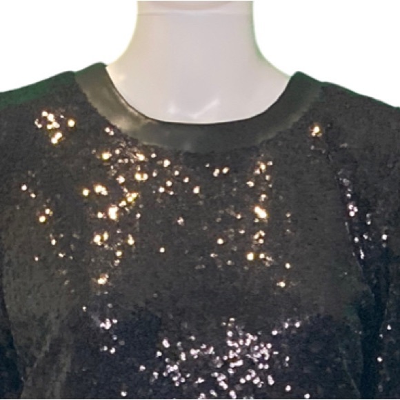 NWT Staud Black Sequin & Vegan Leather Cut Out Mini Dress - Sz XL - Picture 7 of 12